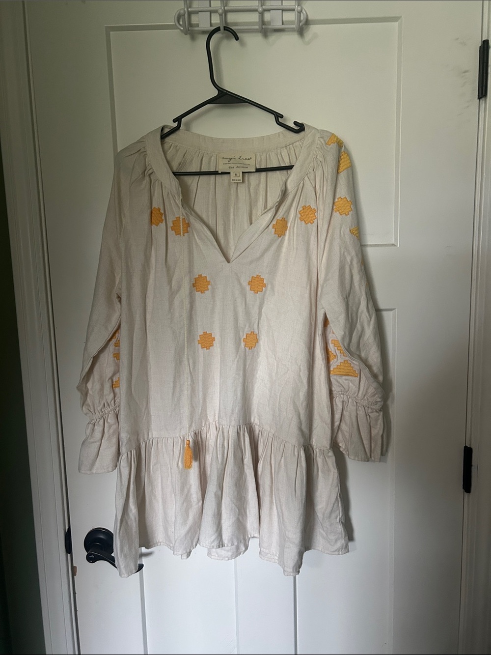 evy's tree Cream Tunic Dress with Yellow Embroidery
